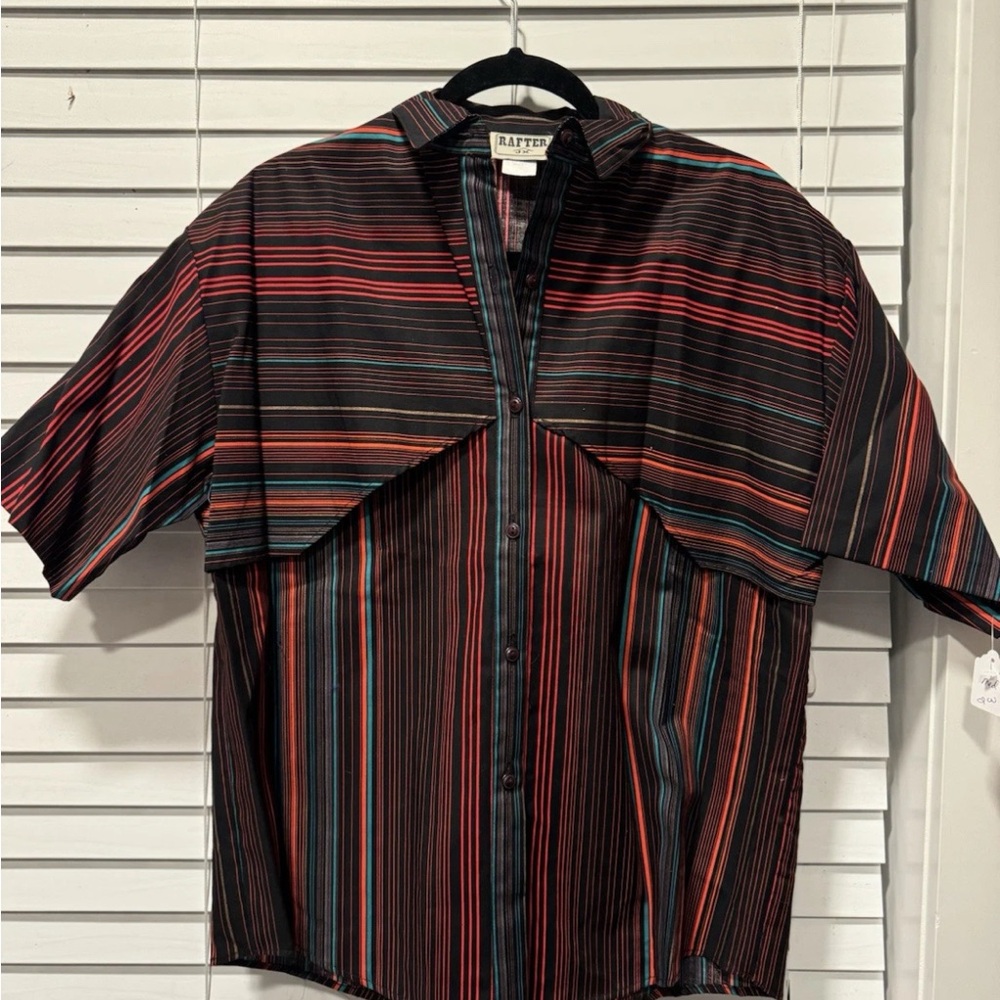 Red and Orange Button Down Shirt with Striped Pattern